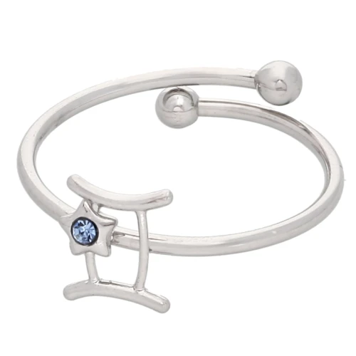 Adjustable Zodiac Sign Ring - Gemini, 304L Stainless Steel - Light Sapphire x1