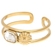 Adjustable Ring with Glass Cabochon - Sizes 53–60 - Gold-Plated 304 Stainless Steel - Crystal
