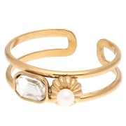 Adjustable Ring with Glass Cabochon - Sizes 53–60 - Gold-Plated 304 Stainless Steel - Crystal