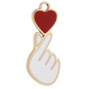 Hand charm heart 15.9x6.6 mm resin - Stainless steel 304 Gilded - White/Red x 1