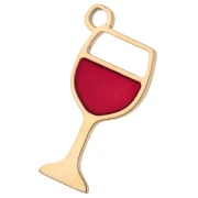 Wine glass charm 15.8x8 mm epoxy resin - Stainless Steel 304 Gold - Red x1