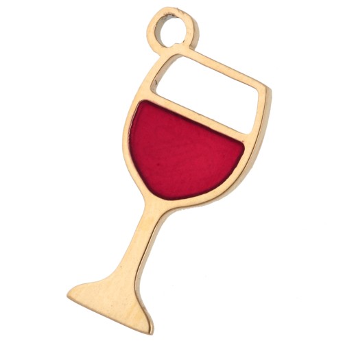 Wine glass charm 15.8x8 mm epoxy resin - Stainless Steel 304 Gold - Red x1