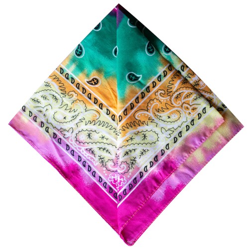 Bandana 100% cotton - Cashmere pattern - Tie & Dye - Green - Orange - Pink x1