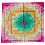 Bandana 100% cotton - Cashmere pattern - Tie & Dye - Green - Orange - Pink x1