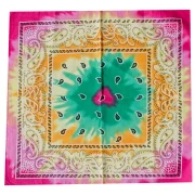Bandana 100% cotton - Cashmere pattern - Tie & Dye - Green - Orange - Pink x1