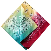 Bandana 100% cotton - Cashmere pattern - Tie and Dye - Red - Yellow - Green x1