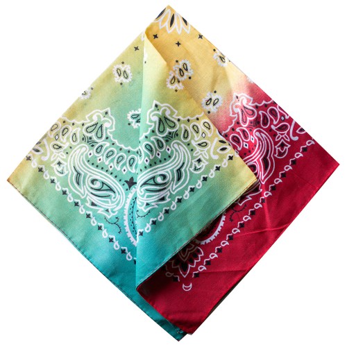 Bandana 100% cotton - Cashmere pattern - Tie and Dye - Red - Yellow - Green x1