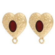 Heart-shaped earstuds, 19.5 x 17 mm, with epoxy resin - Fine gold plated - Red x2