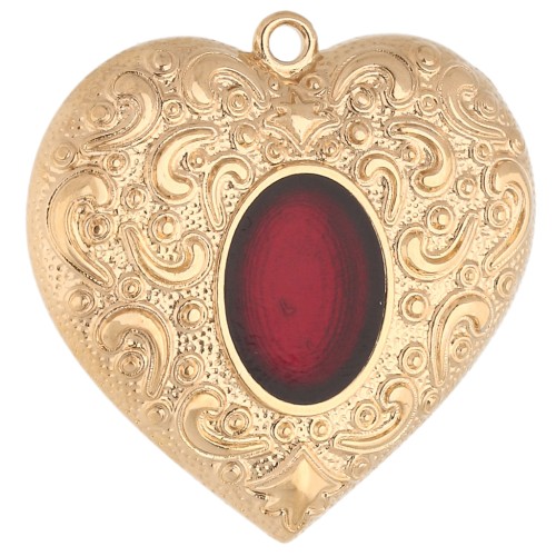 31 mm heart pendant with epoxy resin - Fine gold plated - Red x1