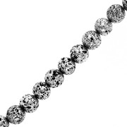Lava Stone 9mm Round Galvanized Beads - Aged Silver x38cm