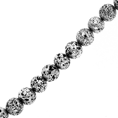 Lava Stone 9mm Round Galvanized Beads - Aged Silver x38cm