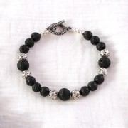 Lava Stone 9mm Round Galvanized Beads - Aged Silver x38cm