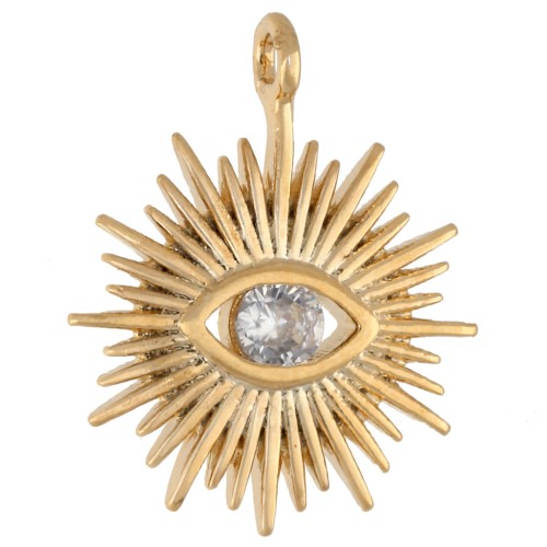 Zirconium oxide sunny eye pendant 14.7x12mm Gilded with fine gold - Crystal x1