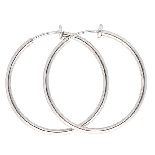 Créoles clips - For non-pierced ears 35 mm - Silver x2