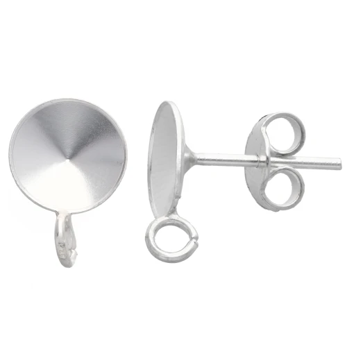 1122 8mm Rivoli Cabochon Earstuds with Open Ring - 925 Sterling Silver x2