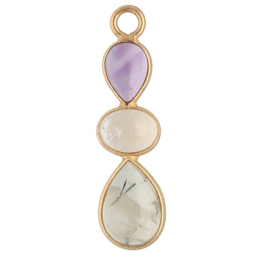 Geometric Pendant 29x8 mm - Fine gold plated - Amethyst - Citrine - Prehnite