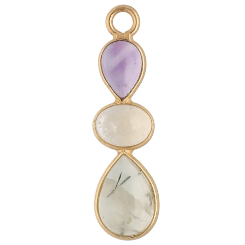 Geometric Pendant 29x8 mm - Fine gold plated - Amethyst - Citrine - Prehnite
