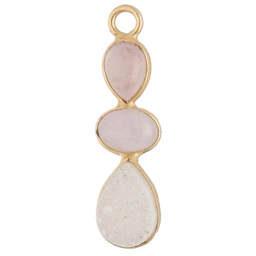 Geometric Pendant, 29x8mm, Fine gold plated - Morganite - Kunzite - White Druzy