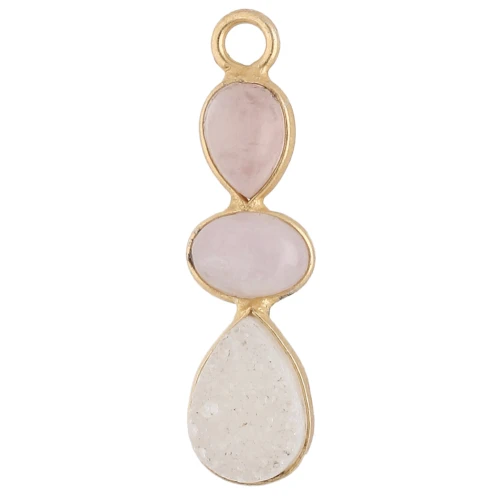 Geometric Pendant, 29x8mm, Fine gold plated - Morganite - Kunzite - White Druzy