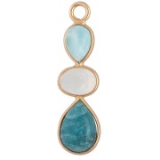 Geometric Pendant, 29x8 mm, Fine gold plated - Larimar - Moonstone - Apatite