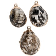 25-30 mm mottled shell pendant with gold trim - Brown Beige x1|raw }}