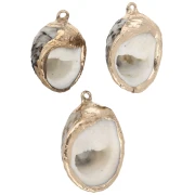25-30 mm mottled shell pendant with gold trim - Brown Beige x1