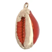 20-25 mm Cauri shell pendant with gold trim - Orange x1