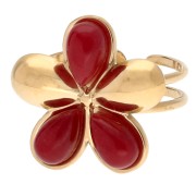 Adjustable 21 mm Flower Ring with Imitation Carnelian Cabochons - Gold-Plated 304 Stainless Steel