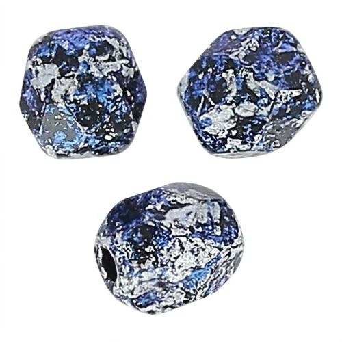 Fire Polished faceted round beads 4mm Jet Tweedy Blue x50
