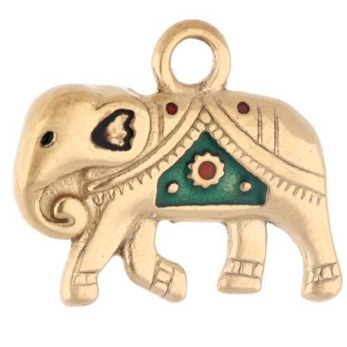 15x18 mm elephant charm with epoxy resin - Gold-plated 316 stainless steel - Green x1