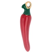 Chili Pepper Pendant, 21x5 mm, with Epoxy Resin - Gold-Plated 316 Stainless Steel - Red x1