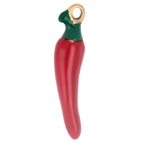 Chili Pepper Pendant, 21x5 mm, with Epoxy Resin - Gold-Plated 316 Stainless Steel - Red x1