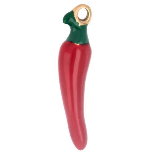 Chili Pepper Pendant, 21x5 mm, with Epoxy Resin - Gold-Plated 316 Stainless Steel - Red x1