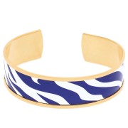 17x160 mm cuff bracelet with zebra pattern - Fine gold plated - White - Dark blue x1