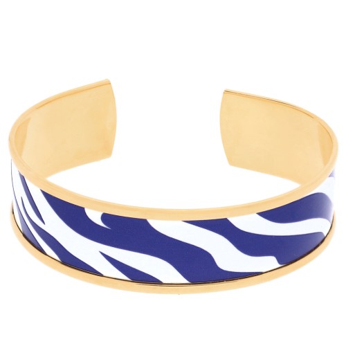 17x160 mm cuff bracelet with zebra pattern - Fine gold plated - White - Dark blue x1