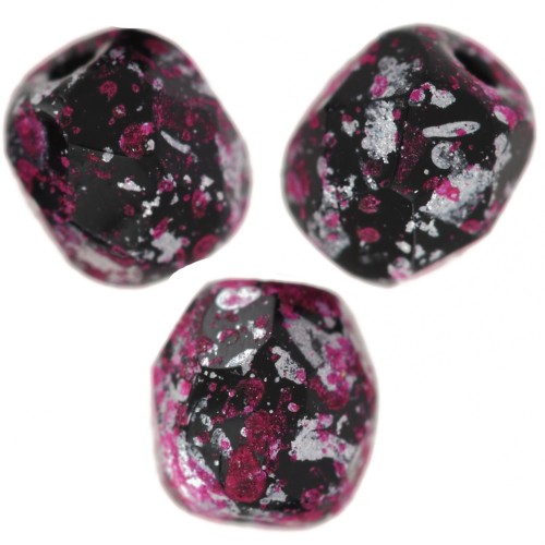 Fire Polished faceted round beads 4mm Jet Tweedy Pink x50