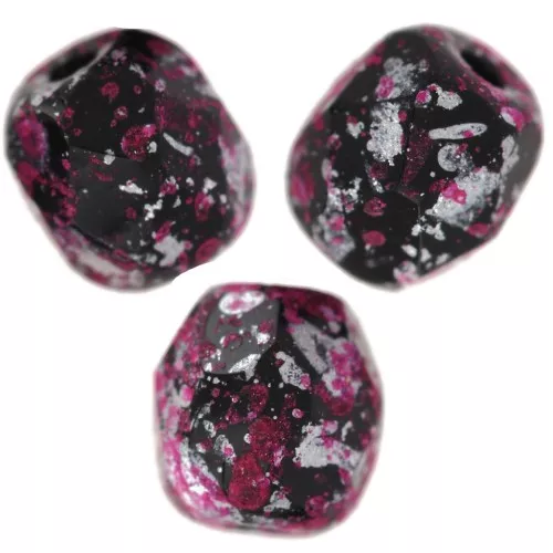 Fire Polished faceted round beads 4mm Jet Tweedy Pink x50