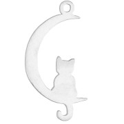 Moon Pendant with Cat - 9.5 x 18.5 mm - 925 Sterling Silver x1|raw }}