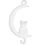 Moon Pendant with Cat - 9.5 x 18.5 mm - 925 Sterling Silver x1
