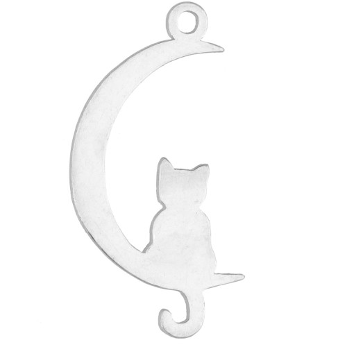 Moon Pendant with Cat - 9.5 x 18.5 mm - 925 Sterling Silver x1