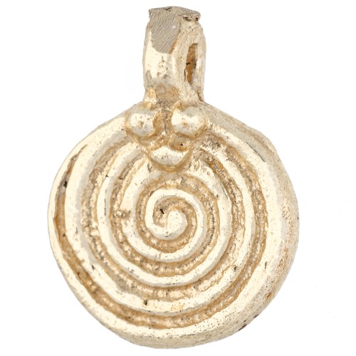 14 mm Round Charm - Spiral Pattern - Light Gold x1