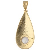 Ethnic teardrop pendant, 39x18 mm, 8 mm rose quartz gemstone—Fine gold plated