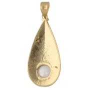 Ethnic teardrop pendant, 39x18 mm, 8 mm rose quartz gemstone—Fine gold plated