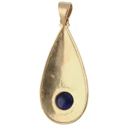 Ethnic teardrop pendant, 39x18 mm, 8 mm gemstone - Sapphire - Fine gold plated
