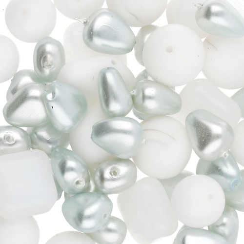 Assortment of Bohemian Beads - White & Silver Mix, 50 g
