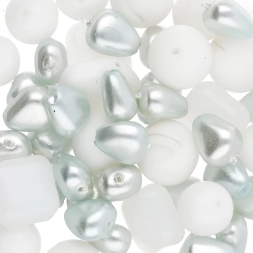 Assortment of Bohemian Beads - White & Silver Mix, 50 g