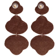 99x45 mm Dangle Earrings with Raffia and Embroidered Beads - Bronze - Gray (2 pairs)