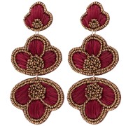 99x45 mm Dangle Earrings with Raffia and Embroidered Beads - Bronze - Burgundy x2