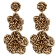 91x43 mm Flower Dangle Earrings Made of Embroidered Beads - Bronze (2 pairs)