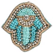 Fatma's Hand Pendant, 55.5x56mm, with Embroidered Beads and Rhinestones - Turquoise - Crystal x1